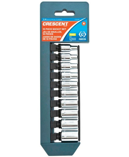 Crescent Tools - CSAS8 - 10 Pc 1/4 Drive 6 Pt Socket Set Sae