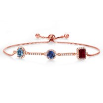 Gem Stone King 18K Rose Gold Plated Silver Bracelet Persian Blue Moissanite Created Sapphire (1.85 Cttw)