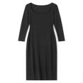 thumbnail image 3 of Robe Longue Moulante pour Femmes Couleur Unie Tricotée Col Carré Manches Longues Robe Printemps Automne Fête Club Robe Moulante, 3 of 9