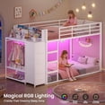 thumbnail image 6 of Afuhokles Low Bunk Bed Twin Over Twin with Bookshelf, 4 Storage Drawers, Charging Station and RGB Lights, Clothing Rack and Shelves, White, 6 of 9
