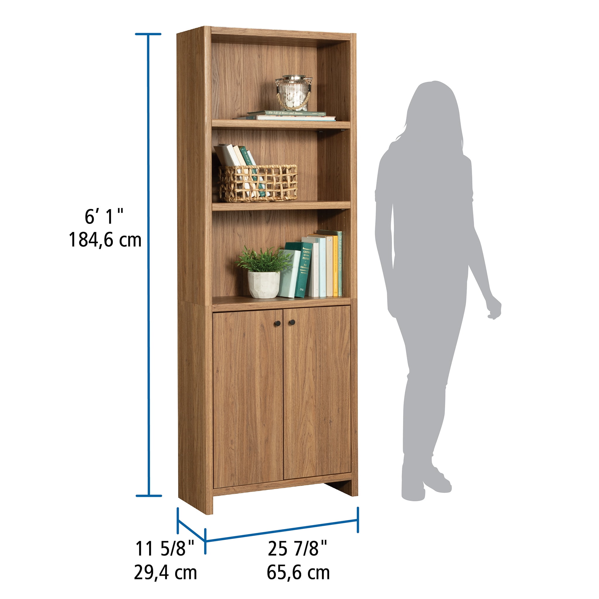 Mainstays Westley 5 Shelf Bookcase with Doors, Warm Walnut Finish