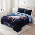 thumbnail image 3 of NC Faux Fur & Warm Fleece Blanket King Size 85"x93", A & B Printed Patterns 3-Ply Heavy Thick Microfiber Plush Blanket 8.5LB, Horse & Blue, 3 of 8