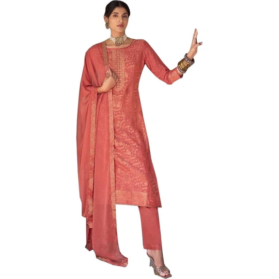 Wedding Wear Indian Pakistani Ready to Wear Beautiful Dress Salwar Kameez Pant Suits ( Peach, XS - 36 )
