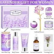 Lavender Spa Gift Basket for Women, Care Bath & Body Set, Relaxing Birthday Gifts for Mom Wife Sister