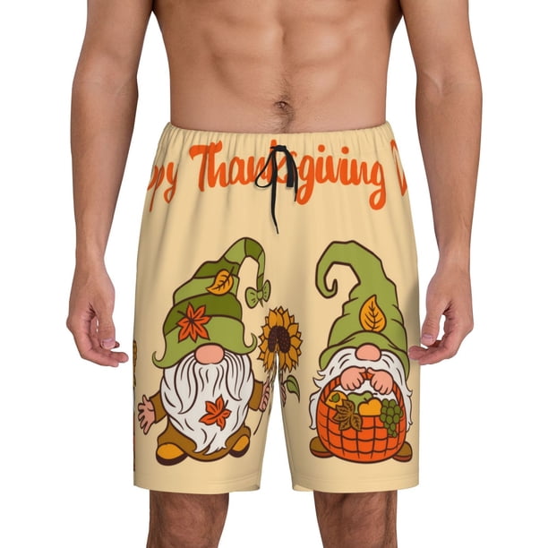 Balery Gnomes Happy Thanksgiving Pantalones cortos de pijama de punto de algodón para hombre con cinturilla y bolsillos-Small