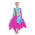 thumbnail image 6 of Aislor Girls Metallic Liturgical Praise Dance Dress Long Sleeve Printed Asymmetrical Worship Church Robe Hot Pink 16, 6 of 7