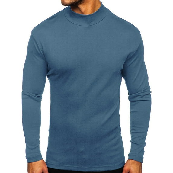 ClodeEU Men'S High-Neck Bottoming Shirt Long-Sleeved Solid Color Thickened T-Shirt (Blue 10(XL))