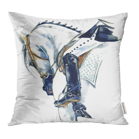 Pony Dressage Bridle - CMFUN Dressage Equestrian Sport Horse with Rider Watercolor Girl Bridle Beautiful Jockey Pillowcase Cushion Cases 18x18 inch