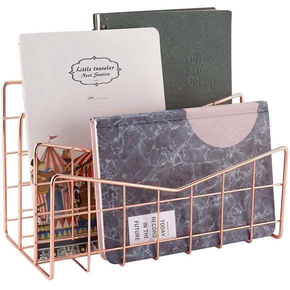 Letter Tray Paper Tray Rose Gold Desk Organiser 3 Compartment Organiser System Handmade Document Tray Metal Decorative Storage Compartments for Envelopes Documents Newspapers Books(Rose Gold)