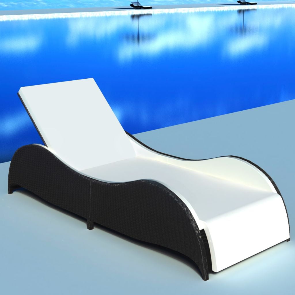 Sun Lounger with Cushion Poly Rattan, Rattan Wicker Lounger Seater