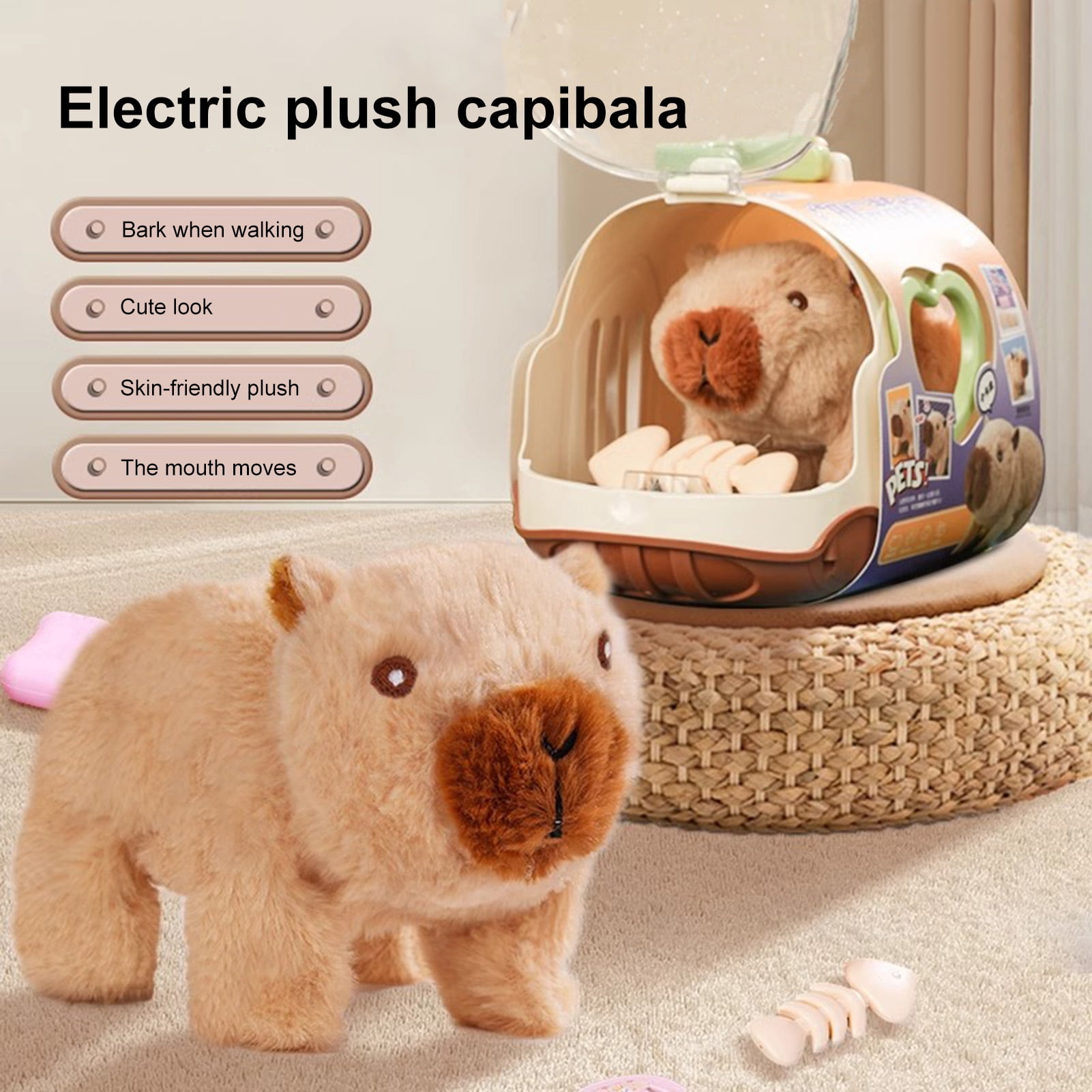 YIFAEUX Electric Plush Capybara Toy Interactive Simulation Sound Walking Animal Toy Toddlers Boys Girls Educational Baby Tummy Time Crawling Animal Toy