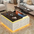 thumbnail image 5 of ChVans Farmhouse Lift Top Coffee Table, 35.8'' Large Square Coffee Table with Flip-Up Hidden Storage Compartment, White Center Table with LED Light for Living Room, Bedroom, Home Office, 5 of 9
