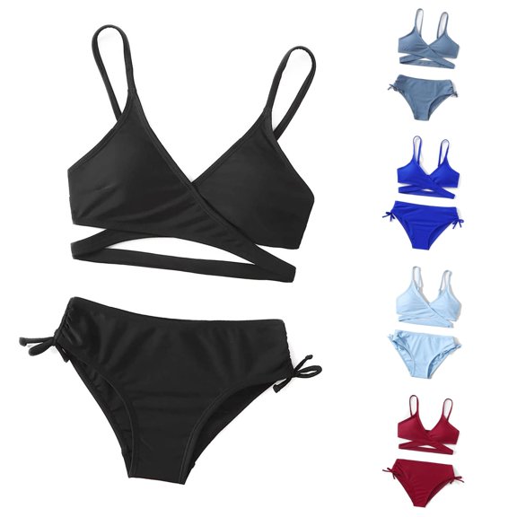 OSOLU Girls Bikini Set 2 Piece Swimsuits For Kids Hallow Out Solid Color Bathing Suit With Briefs Bottom 5-13Y Trendy Beachwear