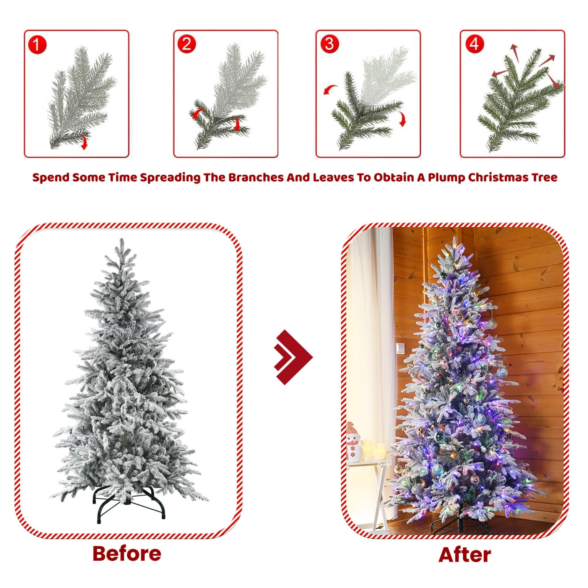 DEALTOPS 8 FT Snow-Flocked Pre-Lit Artificial Christmas Tree with 520 Color-Changing 9-Mode LEDs, 3136 Tips