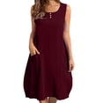 thumbnail image 2 of Ovzne Robes d'Été pour Femmes 2025 Robe de Plage Mode Femmes Ample Col en V Été Manches Courtes Coton et Lin Robe Maxi Grande Taille Manches Courtes Liquidation, 2 of 7