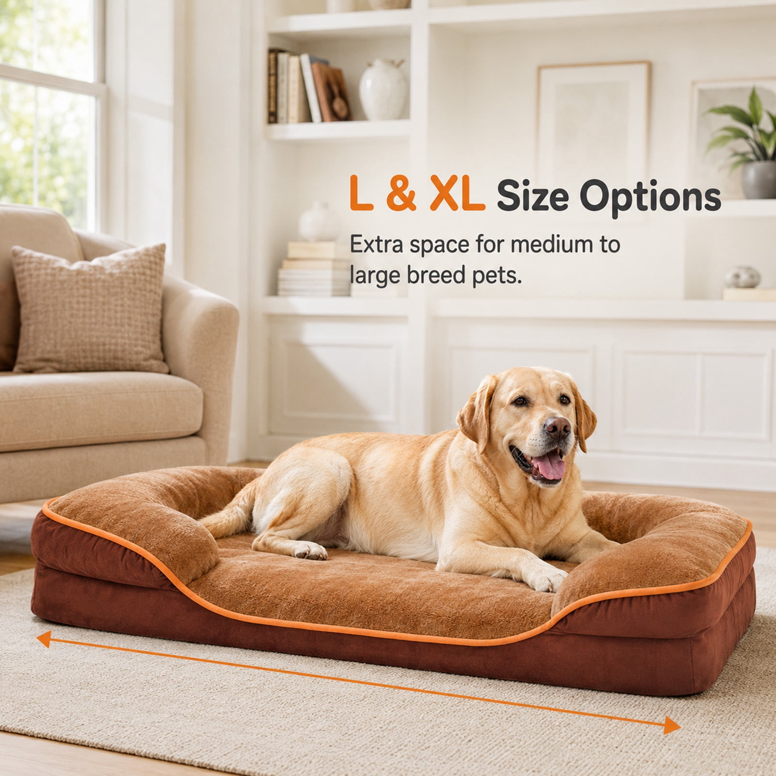 Alvantor L/XL Orthopedic Dog Bed for Extra Large Dogs & Cats with Washable Removable Cover Non-Slip Base Waterproof Liner, Pet Bed with Sides