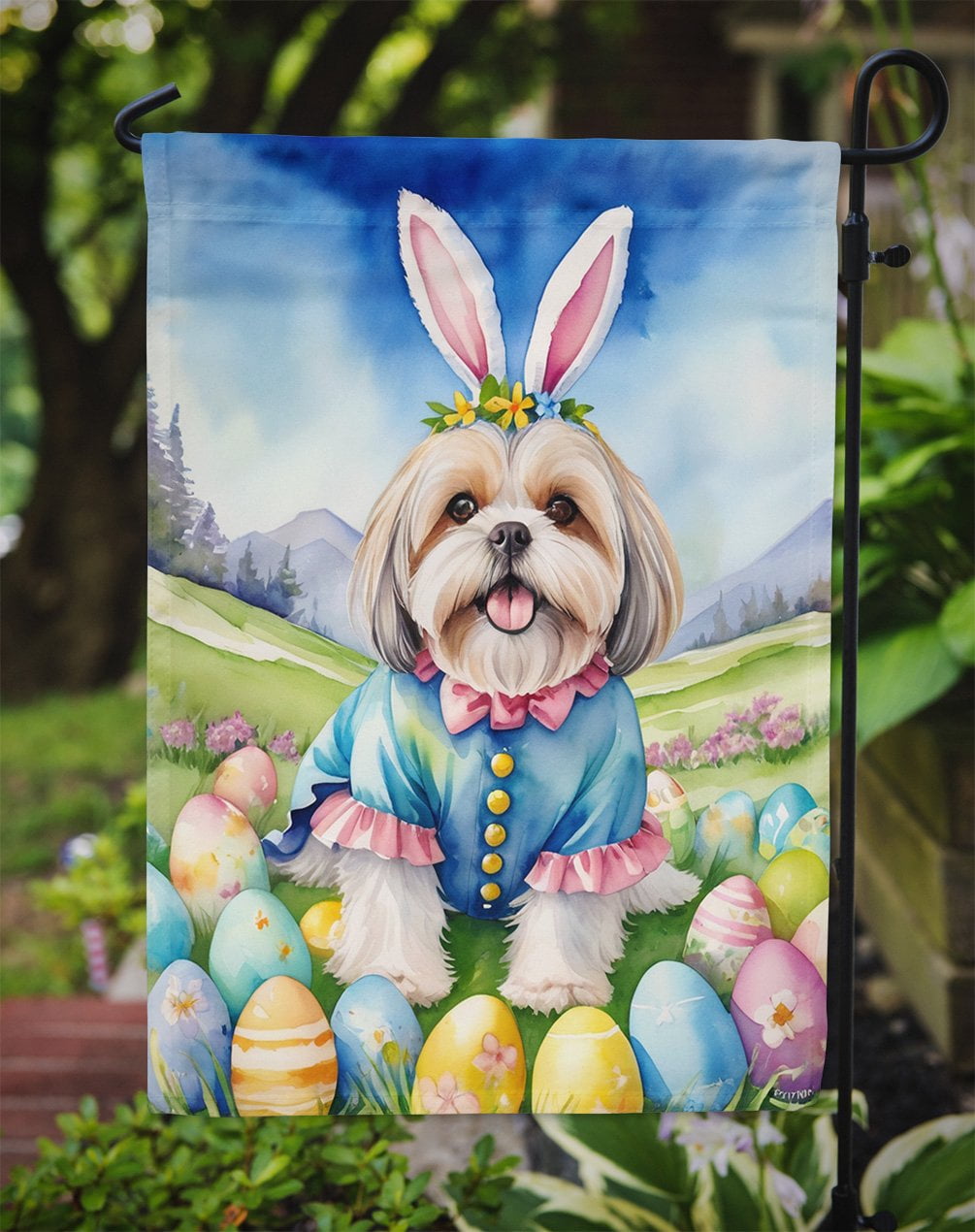 Lhasa Apso Easter Egg Hunt Garden Flag 11.25 in x 15.5 in