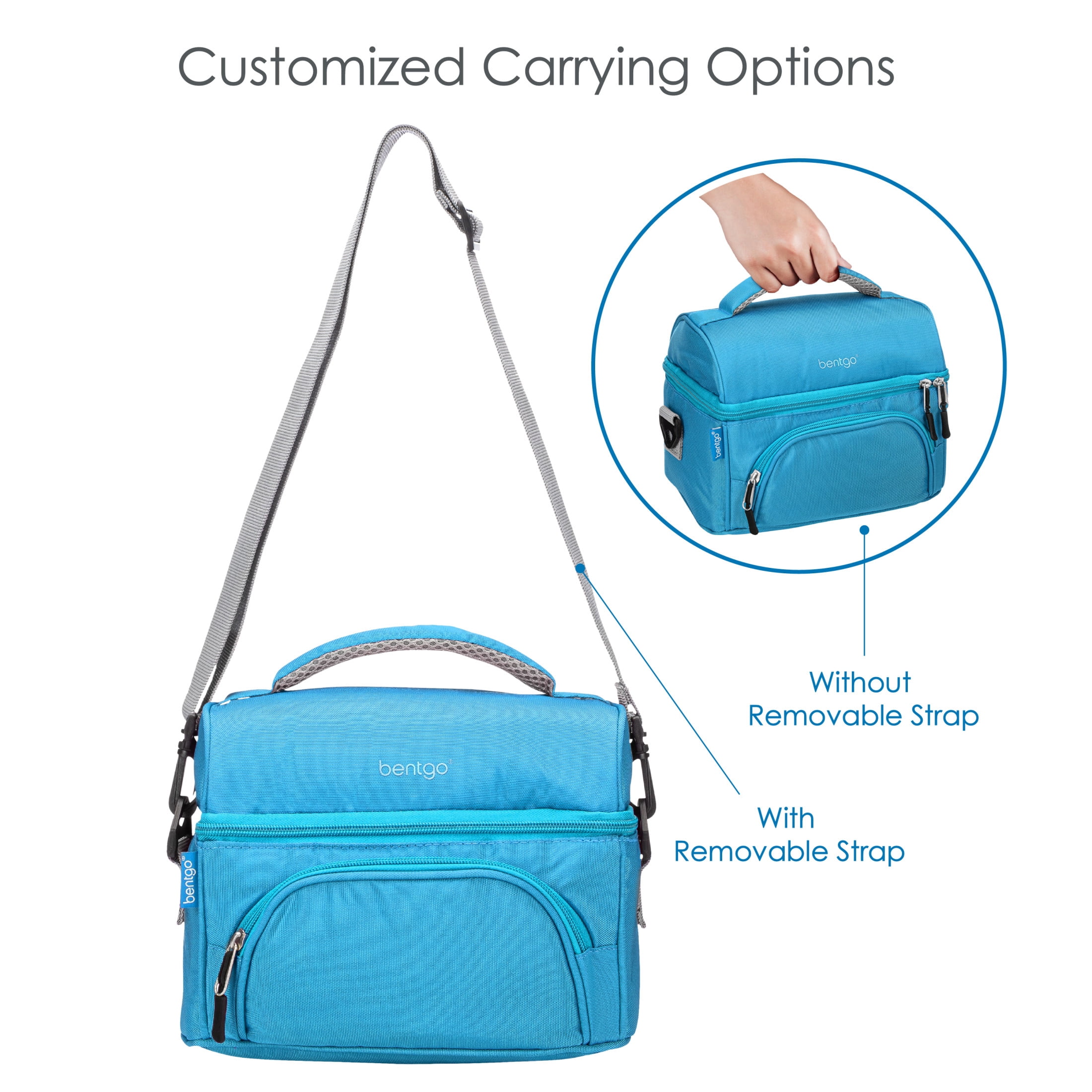 Bentgo Deluxe Lunch Bag - Durable and Insulated Lunch Tote with Zippered Outer Pocket, Internal Mesh Pocket, Padded & Adjustable Straps, & 2-Way Zippers - Fits Most Bentgo Lunch Boxes (Blue)