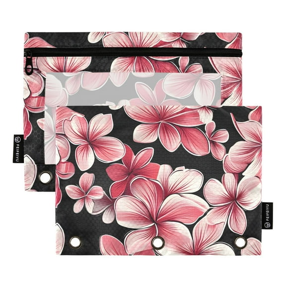ALAZA 2 Pack Pencil Pouch Cherry Flower Pencil Case for 3 Ring Binder Clear Window Pencil Bag Organizers