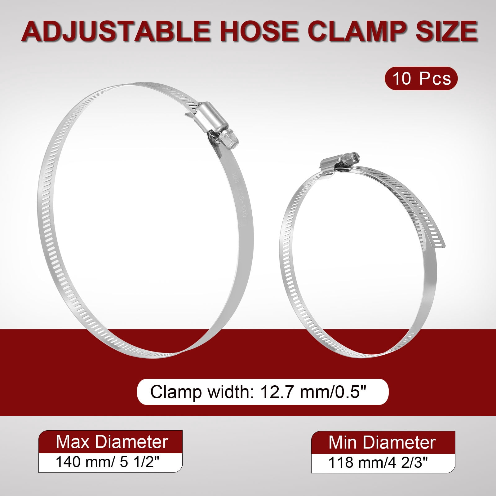 Uxcell Stainless Steel Worm Gear Hose Clamp for Automotive Plumbing 118-140mm