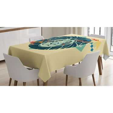 Lion Tablecloth, Portrait of A Wild Mammal with Abstract Triangles and Zig Zags Contemporary Style, Rectangular Table Cover for Dining Room Kitchen, 52 X 70 Inches, Multicolor, by Ambesonne