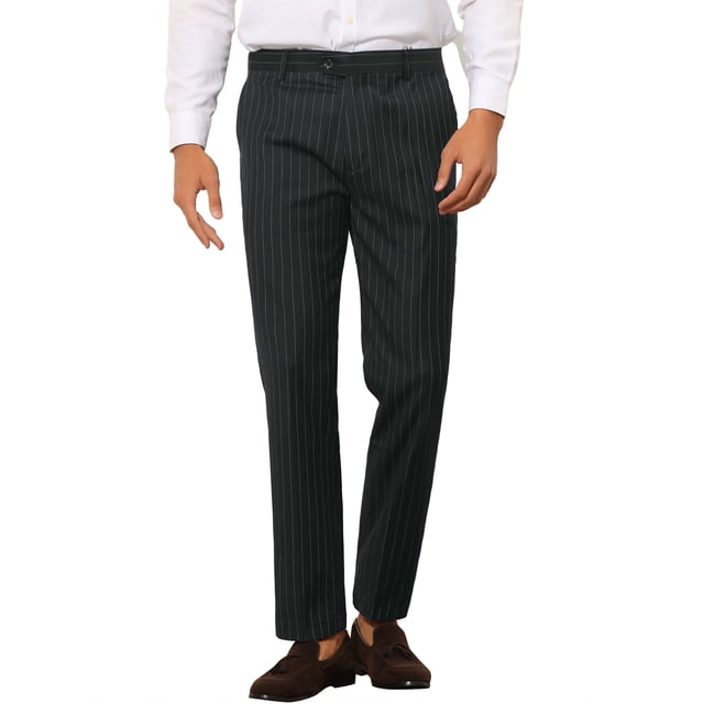 Pantalones de rayas Inspire Chic para hombre, corte slim, frente plano, traje formal, 34 negro