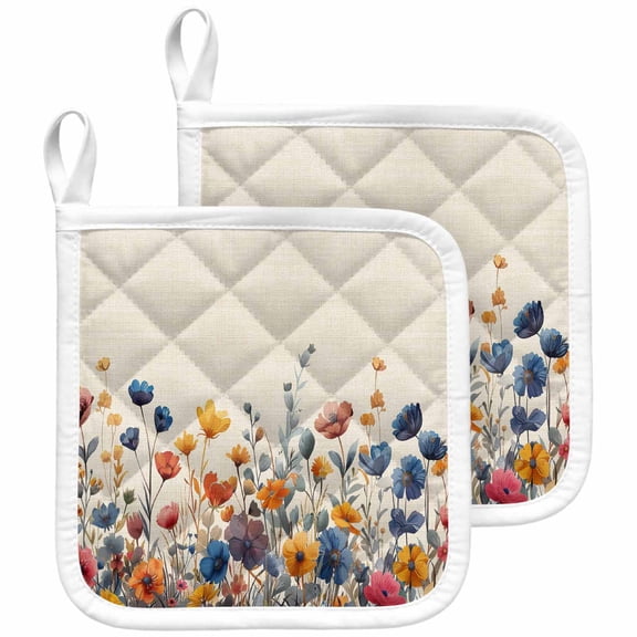 Colorful Spring Floral Pot Holders for Kitchen Heatproof Potholder, 2 Pack Elegant Summer Botanical Rustic Hot Pads Multipurpose Oven Pads Cloth Potholders Trivet for Cooking and Baking