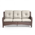 thumbnail image 2 of PARKWELL Outdoor 3 Seats Sofa - Rattan Wicker Patio Couch with Cushions - Steel Frame - Brown Wicker, Beige Cushions, 2 of 9