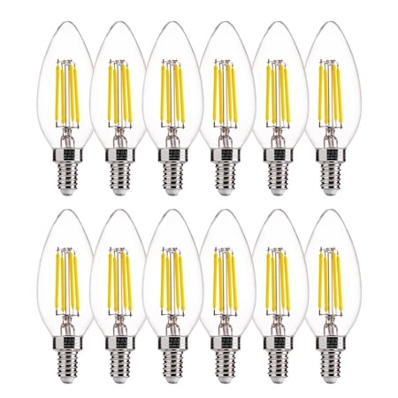 LUZIXIBO LED Light Bulb, 4 Watts (40W Equivalent) B10 Candelabra Bulbs, Dimmable, 5000K Daylight, E12 Base, 12 Pack