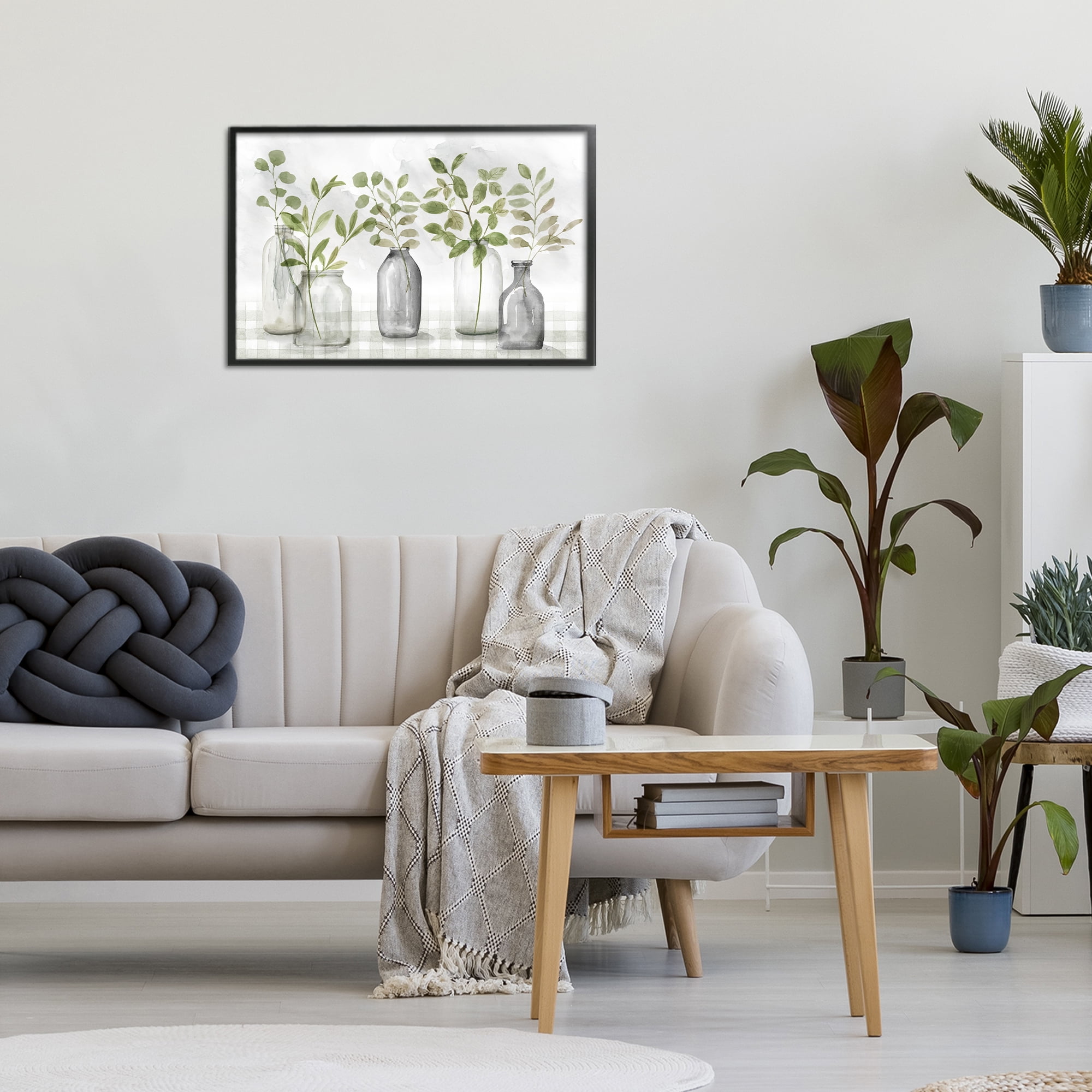 Stupell Industries Greenery Leaves in Vases Black Framed Giclee Art, design by Nan