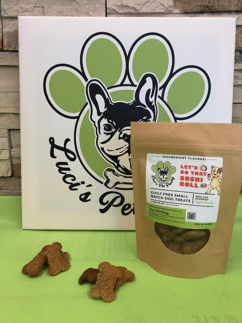 Let's Do That Sushi Roll "Crab, Tuna, & Rice Biscuits" Homemade Dog & Puppy Treats! Gift Box with 4 - 6 oz. Treat Bags
