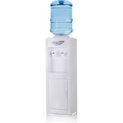 Water Cooler Dispenser, 3 or 5 Gallon Top Loading Hot/Cold Water Cooler Dispenser with Child Safety Lock & Storage Cabinet for Kitchens, Indoor Home Office Use, White