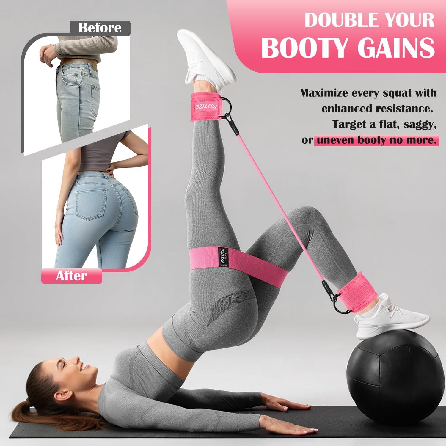 Ankle Resistance Bands With Cuffs & Fabric Set - Glutes Workout Equipment For Women Men  Home Gym Heavy Exercise Yoga Strength Rehab Pilates