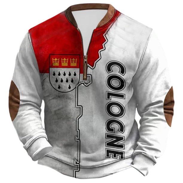Camisa de Manga Larga de Poliéster Hombres Camuflaje Imprimir Media Cremallera Pullover Top, Cuello Redondo Casual Camiseta de Manga Larga para el Uso Diario