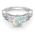 thumbnail image 2 of Gem Stone King 925 Sterling Silver White Simulated Opal White Lab Grown Diamond and White Moissanite Engagement Ring for Women (0.77 Ct, Gemstone October Birthstone, Round 6MM and 3MM, Size 8), 2 of 4