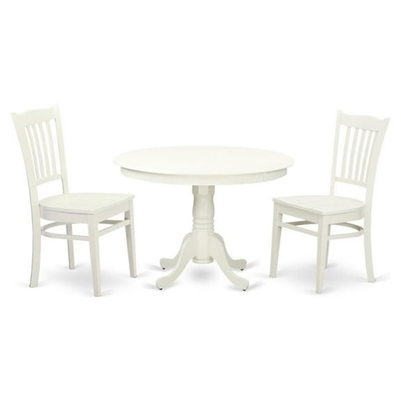 East West Furniture Hartland 3-piece Wood Dining Table and Chairs in Linen White