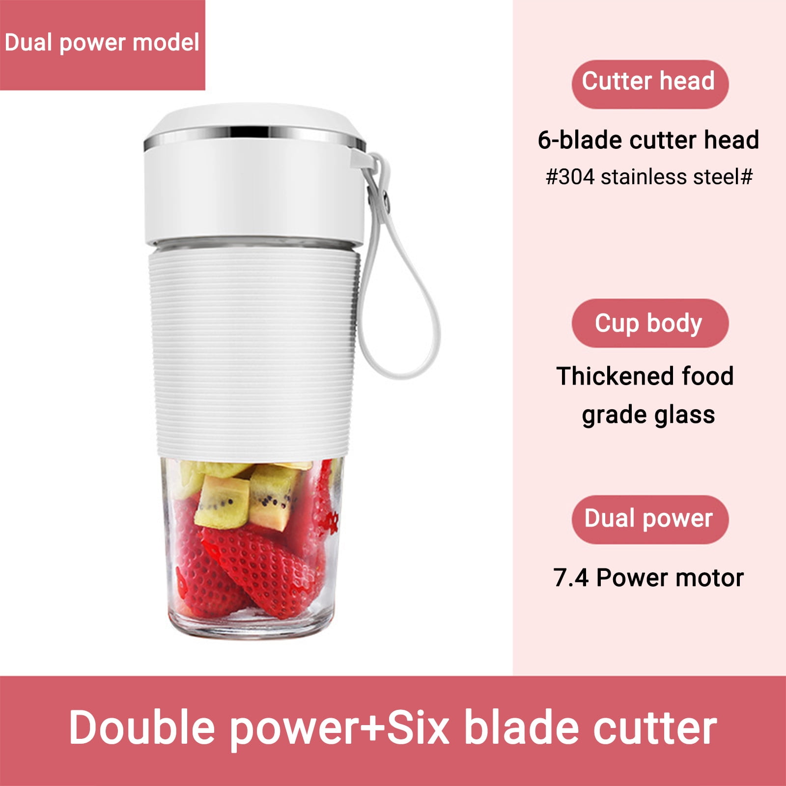 Dengmore Portable Blenders Personal Blenders For Shakes And Smoothies Fruit Juicer USB Rechargeable With 6 Blades Handheld Blenders For Sports Travel And Outdoors