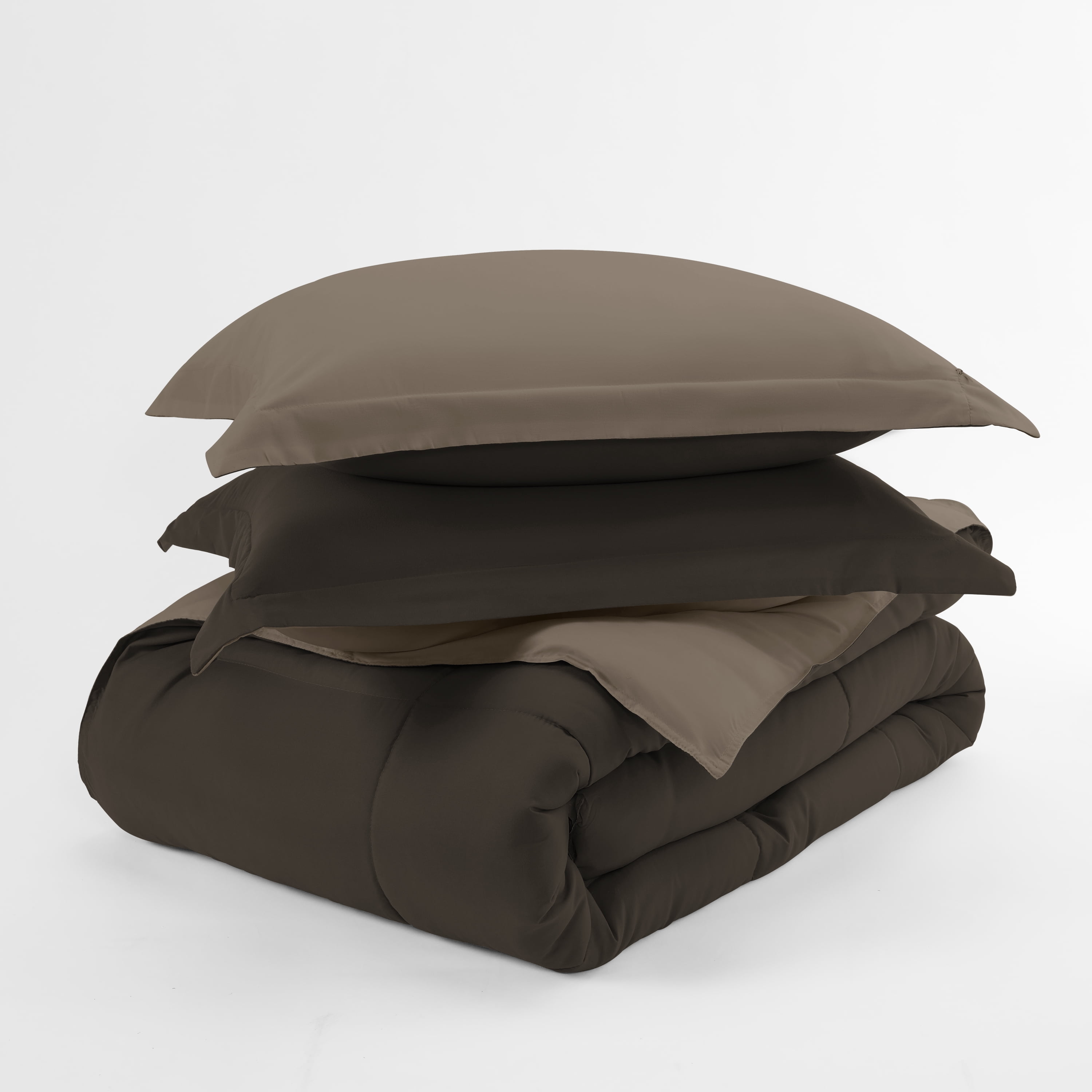 Noble Linens Soft 3-Piece Taupe & Chocolate Reversible All Season Lightweight Down Alternative Comforter Set, King/Cal King