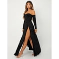 thumbnail image 4 of Black Off Shoulder Long Sleeve Maxi Dress With High Side Slit, 4 of 4