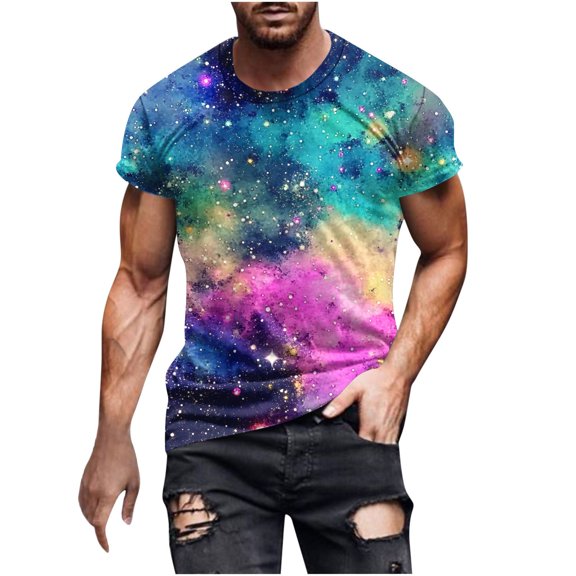Men's Short Sleeve Round Neck T Shirts Starry Sky Print Comfortable and Stylish for Everyday Casual Tops for Men