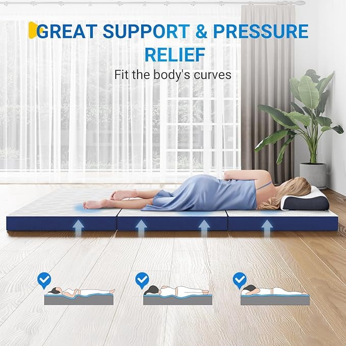 Avenco Tri-fold Memory Foam Mattress Twin, 4 Inch Trifold Mattress with Removable Cover, Multi-Purpose Portable Mattress for Camping