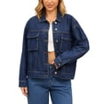 thumbnail image 1 of Chaqueta de mezclilla de mujer de gran tamaño INSPIRE CHIC con botones y bolsillos en el pecho, talla S, azul oscuro, 1 of 6
