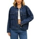 thumbnail image 1 of Chaqueta de mezclilla de mujer de gran tamaño INSPIRE CHIC con botones y bolsillos en el pecho, talla S, azul oscuro, 1 of 6