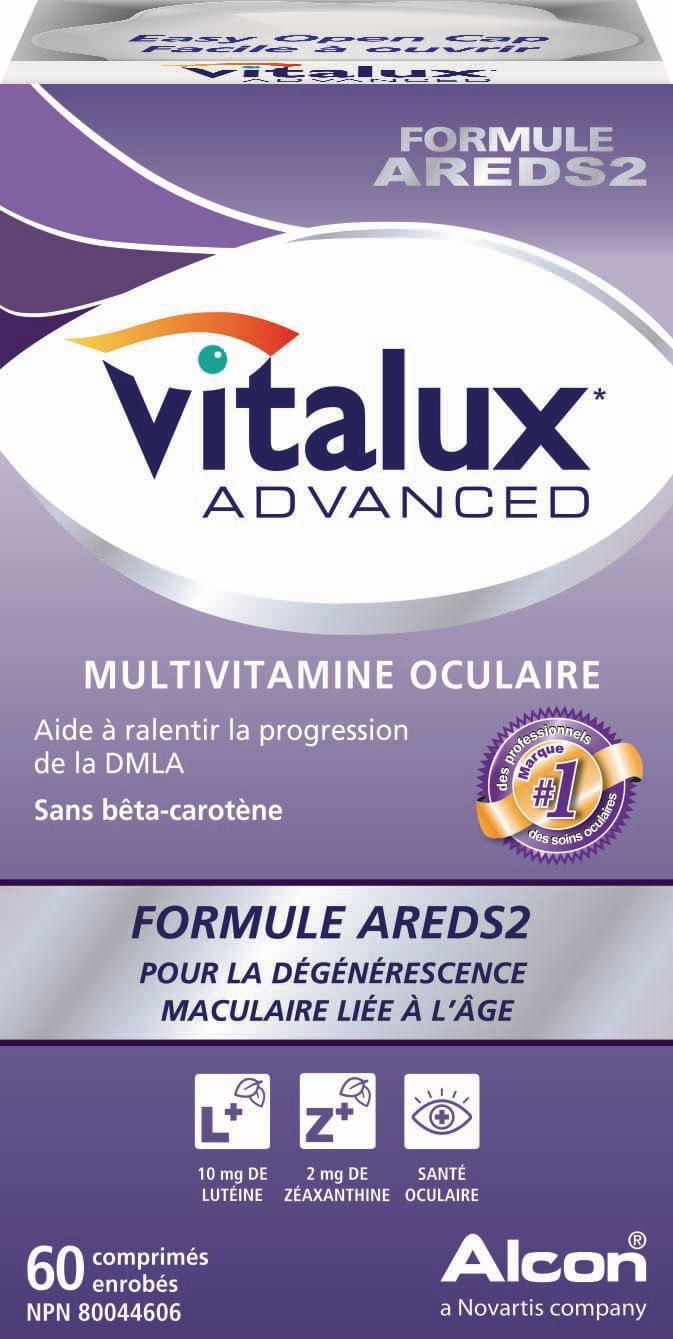 VITALUX(MD) Advanced, multivitamines oculaires, supplément pour la dégénérescence maculaire liée à l’âge avec AREDS2, DMLA 60 capsules