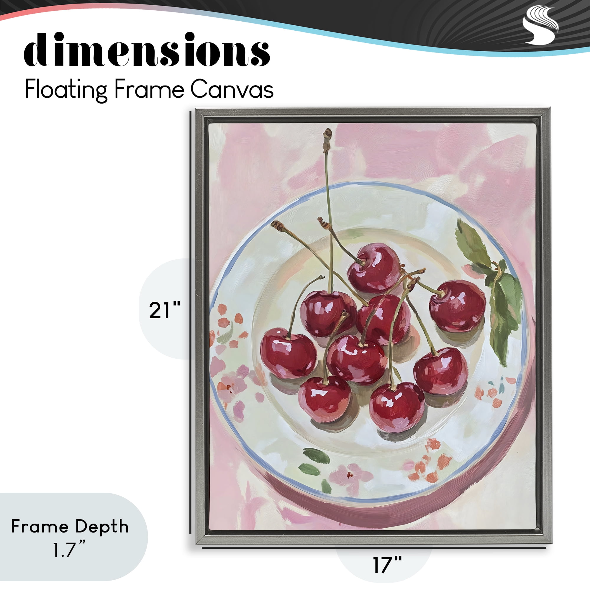 Stupell Industries Plate of Summer Cherries Gray Framed Floater Canvas Wall Art, design by The Prints Vibe