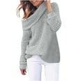 thumbnail image 2 of Womens Off The Shoulder Sweaters Casual Loose Knit Long Sleeve Pullover Oversized Turtleneck Sweater Jumper Tunic Tops S-3XL, 2 of 6