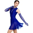 thumbnail image 2 of Doomiva Women's Lyrical Dance Dress Sparkly Rhinestone Figure Skating Leotard Dress with Gloves Royal Blue XL, 2 of 7