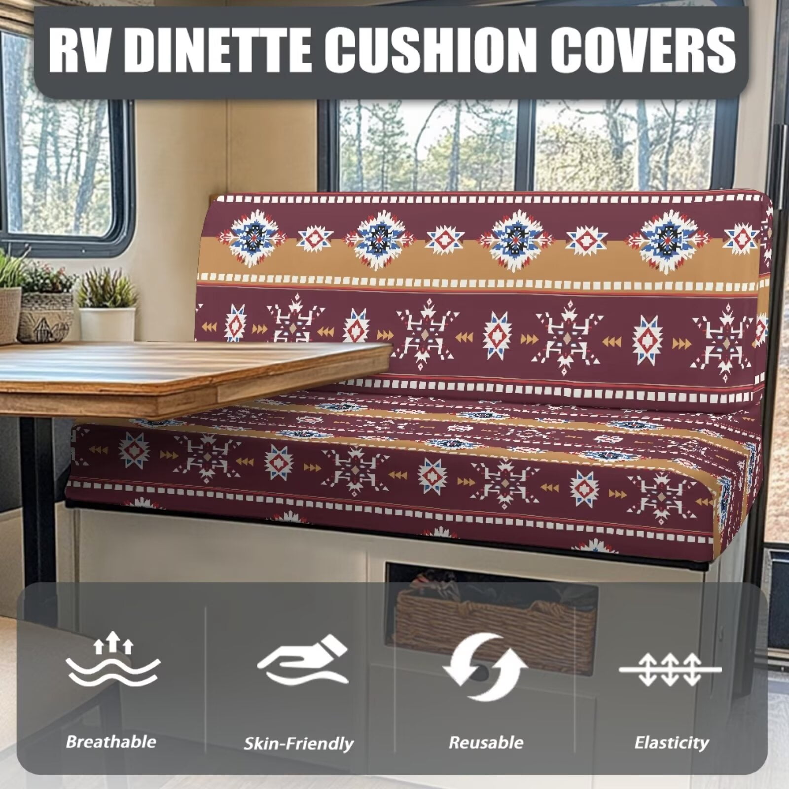 Uorisanigo RV Dinette Cushion Covers, Replacement Camper Sofa Cushions Cover, Stretch Aztec African Tribal Couch Seat Slipcovers - Comfortable Loveseat Sofa Furniture Protection
