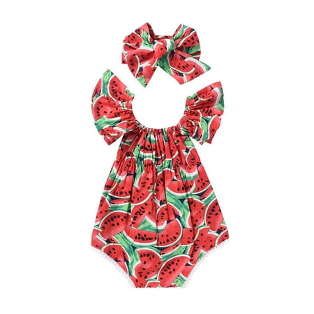 

Newborn Infant Baby Girl Clothes Watermelon Romper Bodysuit Jumpsuit + Headband