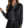 thumbnail image 2 of HUANBAI Elegant Solid Color Designer Blouse With Flowing Tie Detail And Long Sleeves For Wear And Evening Outfits Women Dress Shirts, 2 of 4